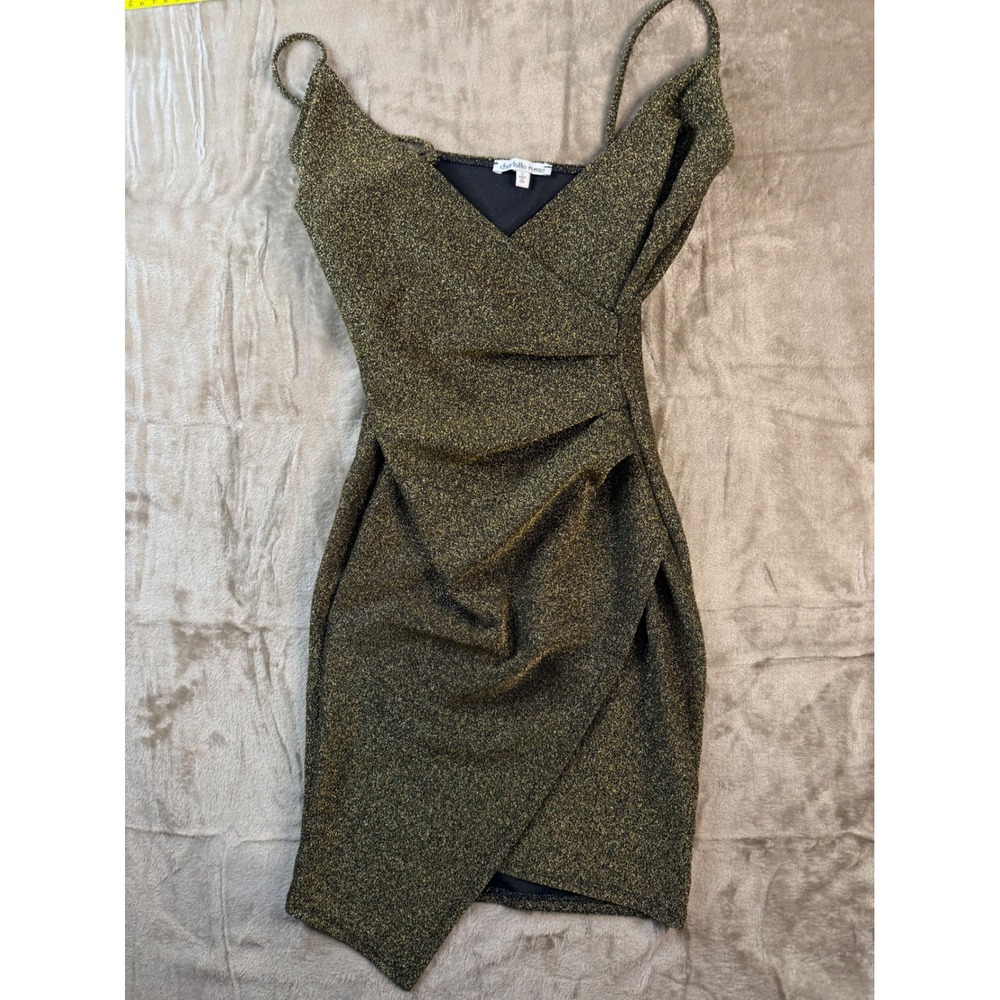 Y2K Charlotte Russe Gold Metallic Ruched Bodycon Dress‎ Small Sparkly Party